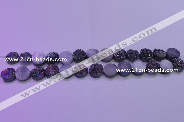 CAG8344 7.5 inches 12mm coin rainbow plated druzy agate beads