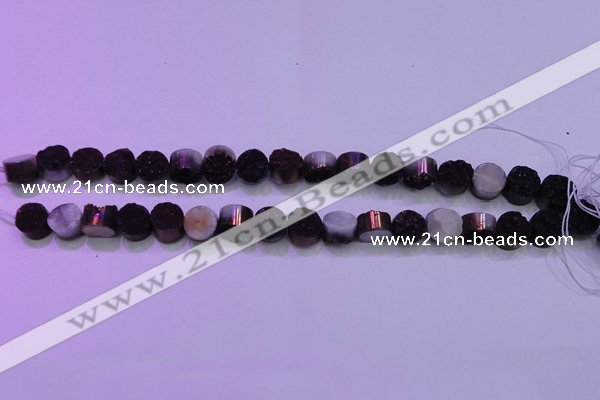 CAG8345 7.5 inches 12mm coin purple plated druzy agate beads