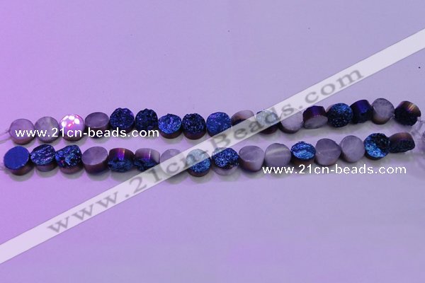 CAG8346 7.5 inches 12mm coin blue plated druzy agate beads