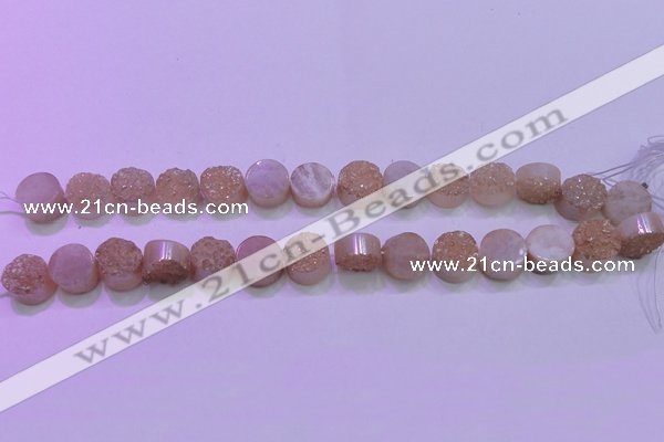 CAG8351 7.5 inches 14mm coin champagne plated druzy agate beads