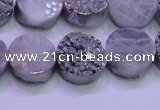 CAG8352 7.5 inches 14mm coin silver plated druzy agate beads