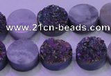 CAG8354 7.5 inches 14mm coin rainbow plated druzy agate beads