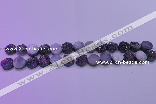 CAG8354 7.5 inches 14mm coin rainbow plated druzy agate beads