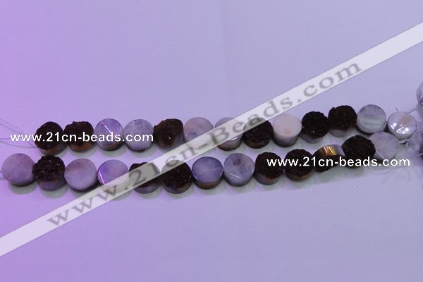 CAG8355 7.5 inches 14mm coin purple plated druzy agate beads