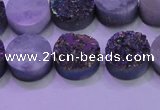 CAG8364 7.5 inches 16mm coin rainbow plated druzy agate beads