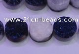 CAG8366 7.5 inches 16mm coin blue plated druzy agate beads