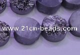 CAG8372 7.5 inches 18mm coin silver plated druzy agate beads