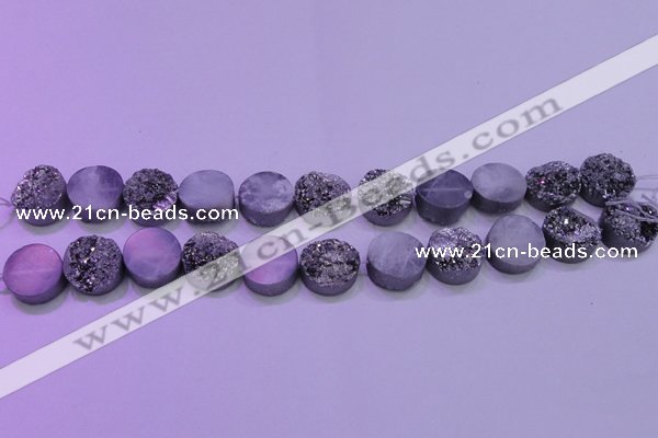 CAG8372 7.5 inches 18mm coin silver plated druzy agate beads