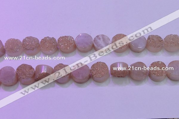 CAG8381 7.5 inches 20mm coin champagne plated druzy agate beads