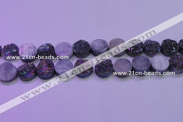 CAG8384 7.5 inches 20mm coin rainbow plated druzy agate beads