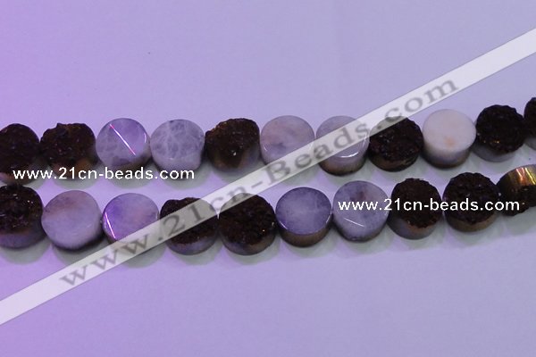 CAG8385 7.5 inches 20mm coin purple plated druzy agate beads