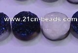 CAG8386 7.5 inches 20mm coin blue plated druzy agate beads