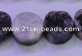 CAG8387 7.5 inches 20mm coin black plated druzy agate beads