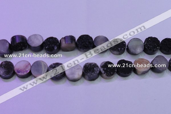 CAG8387 7.5 inches 20mm coin black plated druzy agate beads