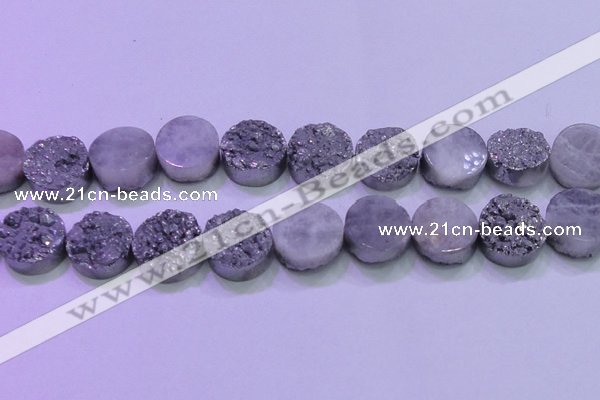 CAG8392 7.5 inches 25mm coin silver plated druzy agate beads