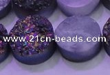 CAG8394 7.5 inches 25mm coin rainbow plated druzy agate beads