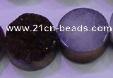 CAG8395 7.5 inches 25mm coin purple plated druzy agate beads