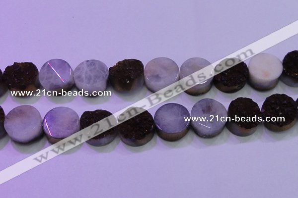 CAG8395 7.5 inches 25mm coin purple plated druzy agate beads