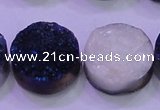 CAG8396 7.5 inches 25mm coin blue plated druzy agate beads