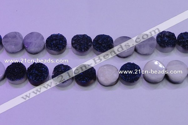 CAG8396 7.5 inches 25mm coin blue plated druzy agate beads