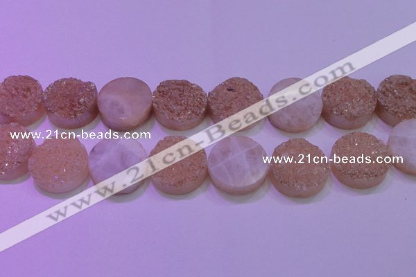 CAG8401 7.5 inches 30mm coin champagne plated druzy agate beads