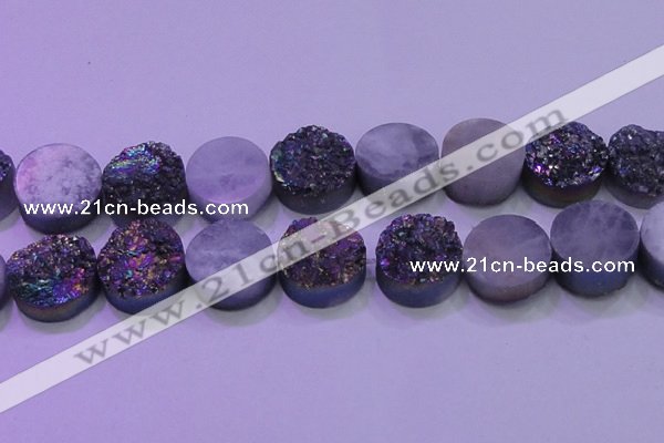 CAG8404 7.5 inches 30mm coin rainbow plated druzy agate beads