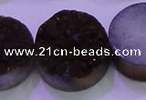 CAG8405 7.5 inches 30mm coin purple plated druzy agate beads