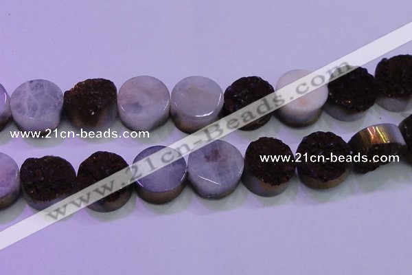 CAG8405 7.5 inches 30mm coin purple plated druzy agate beads