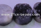 CAG8407 7.5 inches 30mm coin black plated druzy agate beads