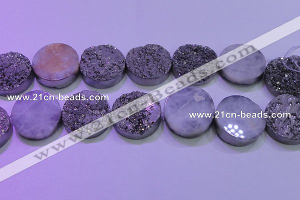 CAG8412 7.5 inches 35mm coin silver plated druzy agate beads