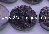 CAG8414 7.5 inches 35mm coin rainbow plated druzy agate beads