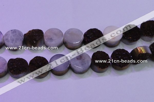 CAG8415 7.5 inches 35mm coin purple plated druzy agate beads