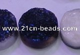 CAG8416 7.5 inches 35mm coin blue plated druzy agate beads