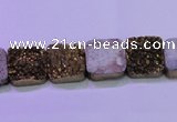 CAG8420 7.5 inches 10*10mm square gold plated druzy agate beads