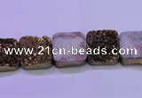 CAG8421 7.5 inches 12*12mm square gold plated druzy agate beads