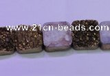 CAG8422 7.5 inches 14*14mm square gold plated druzy agate beads