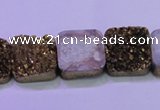 CAG8424 7.5 inches 18*18mm square gold plated druzy agate beads