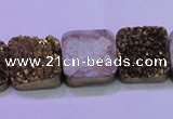 CAG8425 7.5 inches 20*20mm square gold plated druzy agate beads