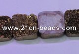 CAG8426 7.5 inches 22*22mm square gold plated druzy agate beads