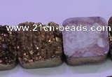 CAG8427 7.5 inches 25*25mm square gold plated druzy agate beads