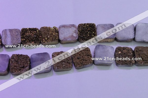 CAG8429 7.5 inches 30*30mm square gold plated druzy agate beads