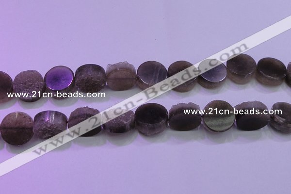 CAG8435 15.5 inches 20mm coin grey druzy agate gemstone beads