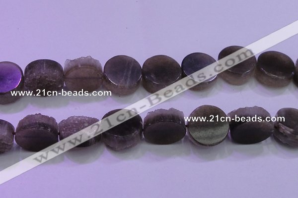 CAG8439 15.5 inches 30mm coin grey druzy agate gemstone beads