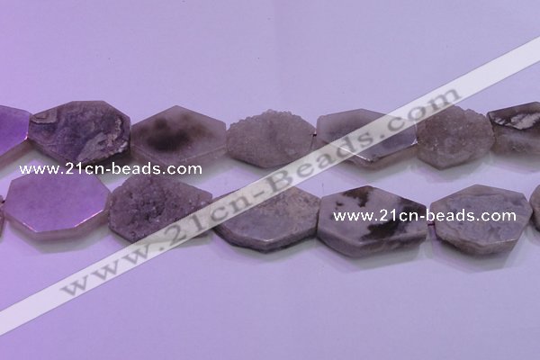 CAG8460 15.5 inches 25*35mm - 30*40mm freeform grey druzy agate beads