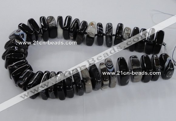 CAG8550 15.5 inches 9*23mm - 10*25mm square black line agate beads