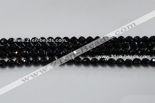 CAG8612 15.5 inches 10mm faceted round black agate gemstone beads