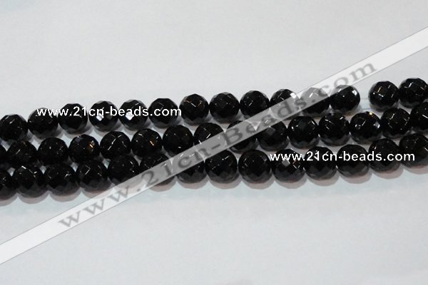 CAG8615 15.5 inches 16mm faceted round black agate gemstone beads