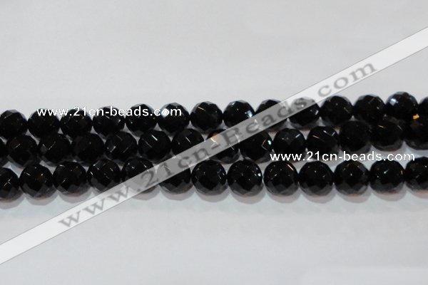 CAG8616 15.5 inches 18mm faceted round black agate gemstone beads