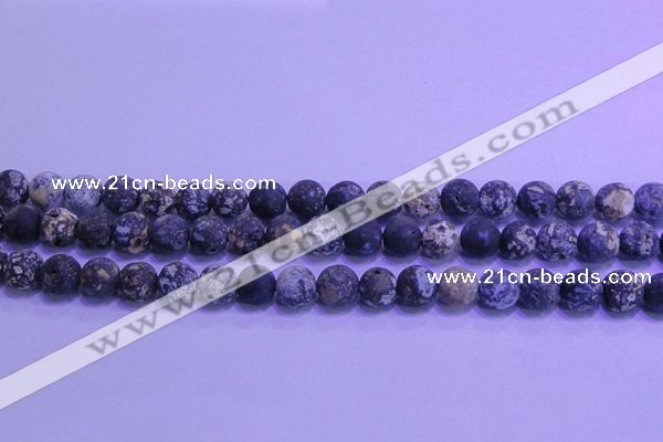 CAG8652 15.5 inches 8mm round matte blue ocean agate beads