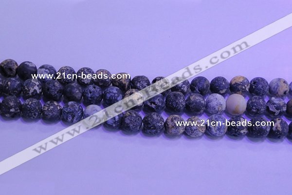 CAG8654 15.5 inches 12mm round matte blue ocean agate beads